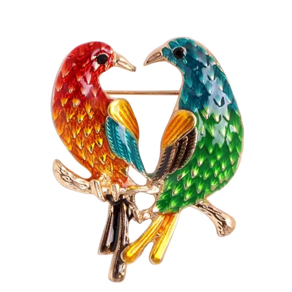 Colorful Parrot Bird Brooch – Enamel Rhinestone Pin for Jackets, Hats, Bags, or